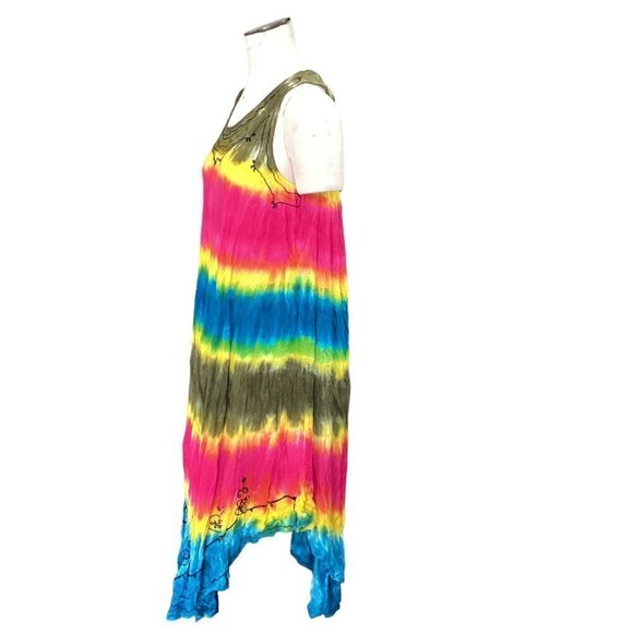Cute Options Tie Dye Embroidered Sleeveless Midi Dress Free-Size 86H - Picture 3 of 8
